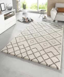 Hoogpolig modern vloerkleed Maison - crème/taupe - sfeer