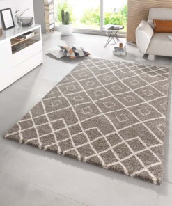 Hoogpolig modern vloerkleed Maison - taupe/crème - sfeer