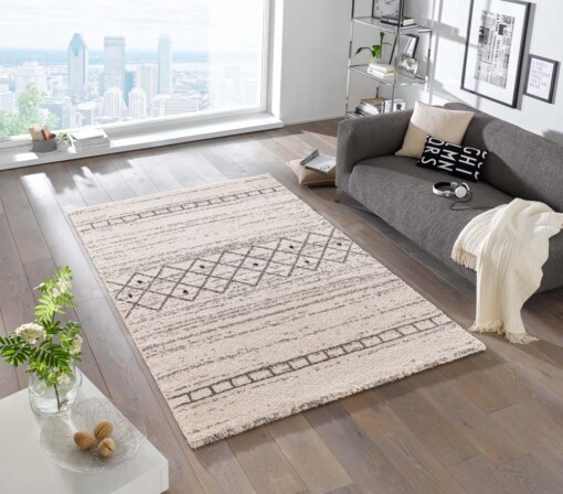 Hoogpolig vloerkleed Shade - crème/bruin - sfeer