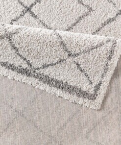 Hoogpolig vloerkleed ruiten Loft - crème/grijs - close up, thumbnail