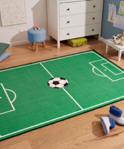 Kindervloerkleed voetbalveld & voetbal - groen - sfeer, thumbnail