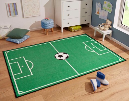 Kindervloerkleed voetbalveld & voetbal - groen - sfeer