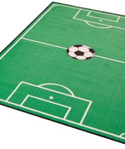 Kindervloerkleed voetbalveld & voetbal - groen - overzicht schuin, thumbnail