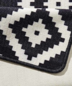 Moderne keukenloper ruiten Diamond - zwart/crème - close up, thumbnail