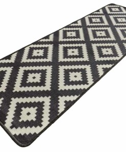 Moderne keukenloper ruiten Diamond - zwart/crème - overzicht schuin, thumbnail