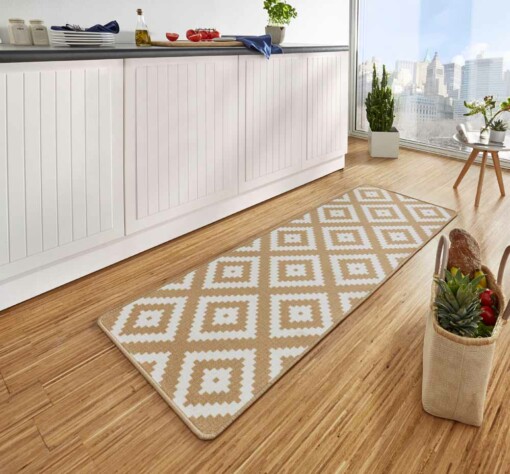Moderne keukenloper ruiten Diamond - beige/crème - sfeer