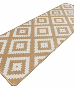 Moderne keukenloper ruiten Diamond - beige/crème - overzicht schuin, thumbnail Moderne keukenloper ruiten Diamond - beige/crème - overzicht schuin, thumbnail