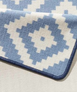 Moderne keukenloper ruiten Diamond - blauw/crème - close up, thumbnail Moderne keukenloper ruiten Diamond - blauw/crème - close up, thumbnail