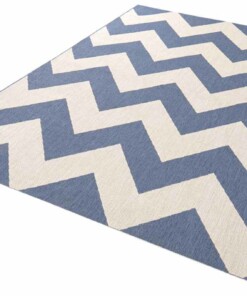 Binnen & buiten vloerkleed zigzag Unique - blauw - overzicht schuin, thumbnail