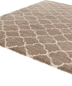 Hoogpolig vloerkleed Luna - bruin/crème - overzicht schuin, thumbnail