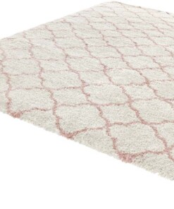 Hoogpolig vloerkleed Luna - crème/roze - overzicht schuin, thumbnail