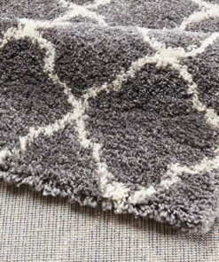 Hoogpolig vloerkleed Luna - donkergrijs/crème - close up, thumbnail