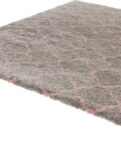 Hoogpolig vloerkleed Luna - grijs/roze - overzicht schuin, thumbnail
