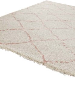 Hoogpolig vloerkleed geruit Allure - crème/roze - overzicht schuin, thumbnail Hoogpolig vloerkleed geruit Allure - crème/roze - overzicht schuin, thumbnail