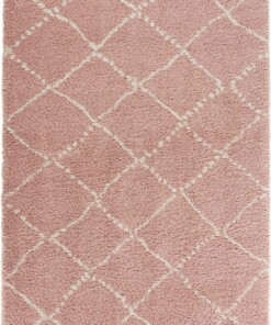 Hoogpolig vloerkleed geruit Allure - roze/crème - overzicht boven
