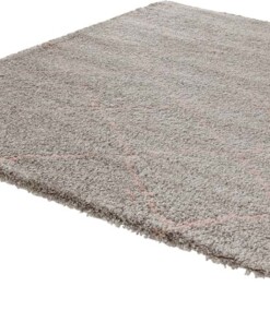 Hoogpolig vloerkleed geruit Allure - grijs/roze - overzicht schuin, thumbnail