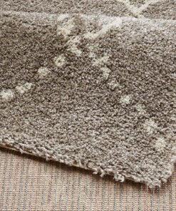 Hoogpolig vloerkleed geruit Allure - grijs/crème - close up, thumbnail