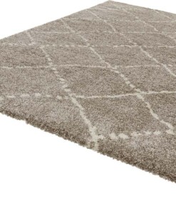 Hoogpolig vloerkleed geruit Allure - grijs/crème - overzicht schuin, thumbnail