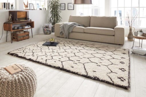 Hoogpolig vloerkleed Frame - bruin/crème - sfeer