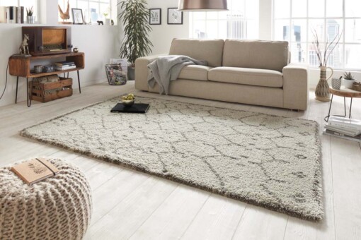 Hoogpolig vloerkleed Frame - crème/grijs - sfeer