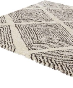 Hoogpolig vloerkleed ruiten Wire - grijs/crème - overzicht schuin, thumbnail