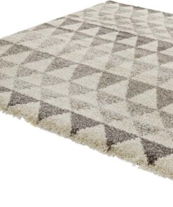 Hoogpolig vloerkleed Triangle - grijs/crème - overzicht schuin, thumbnail Hoogpolig vloerkleed Triangle - grijs/crème - overzicht schuin, thumbnail