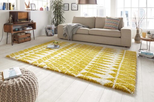 Hoogpolig vloerkleed Inspire - geel/crème - sfeer