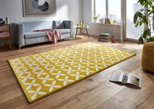 Modern vloerkleed Cross - geel - sfeer