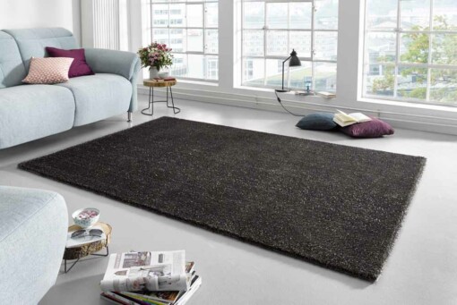 Hoogpolig modern vloerkleed effen Glam - antraciet - sfeer