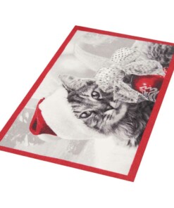 Deurmat kerst kat Wasbaar 30°C - overzicht schuin, thumbnail