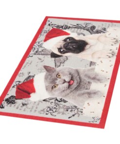 Deurmat kerst hond & kat Wasbaar 30°C - overzicht schuin, thumbnail