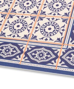 Vloerkleed vinyl ruiten Aurelie - blauw/apricot - close up, thumbnail