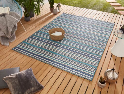 Binnen & buiten vloerkleed Bamboo - blauw - sfeer