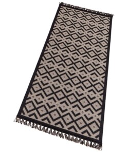 Vlakweef vloerkleed Sisal-Optiek Nature - zwart/beige (groot ruit) - overzicht schuin, thumbnail Vlakweef vloerkleed Sisal-Optiek Nature - zwart/beige (groot ruit) - overzicht schuin, thumbnail