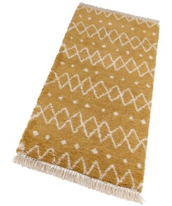 Hoogpolig vloerkleed Calla - goud/crème - overzicht schuin, thumbnail