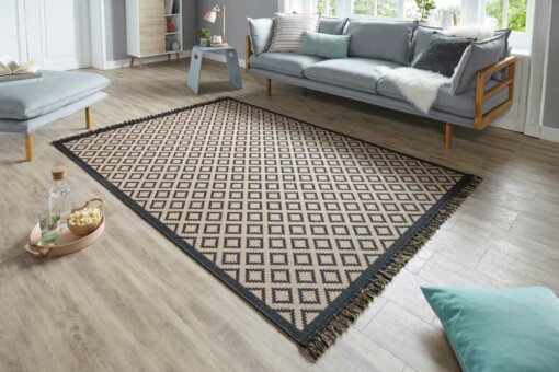 Scandinavisch vloerkleed Odense - beige/zwart - sfeer