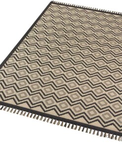 Scandinavisch vloerkleed Skagen - beige/zwart - overzicht schuin, thumbnail