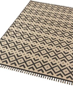 Scandinavisch vloerkleed Gotland - beige/zwart - overzicht schuin, thumbnail