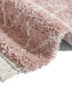 Hoogpolig vloerkleed Ruby - roze/crème - close up, thumbnail