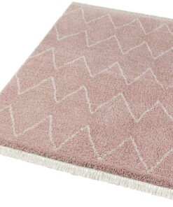 Hoogpolig vloerkleed Ruby - roze/crème - overzicht schuin, thumbnail