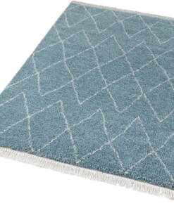 Hoogpolig vloerkleed Jade - blauw/crème - overzicht schuin, thumbnail Hoogpolig vloerkleed Jade - blauw/crème - overzicht schuin, thumbnail