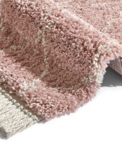 Hoogpolig vloerkleed Jade - roze/crème - close up, thumbnail