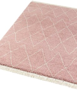 Hoogpolig vloerkleed Jade - roze/crème - overzicht schuin, thumbnail