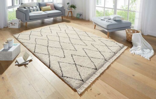 Hoogpolig vloerkleed Jade - crème/donkerbruin - sfeer