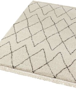 Hoogpolig vloerkleed Jade - crème/donkerbruin - overzicht schuin, thumbnail