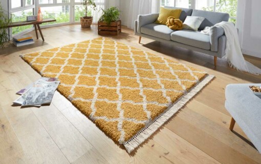 Hoogpolig vloerkleed Pearl - goud/crème - sfeer