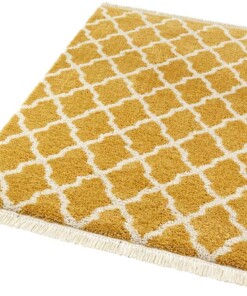 Hoogpolig vloerkleed Pearl - goud/crème - overzicht schuin, thumbnail