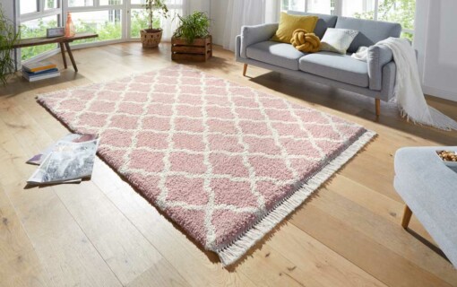 Hoogpolig vloerkleed Pearl - roze/crème - sfeer
