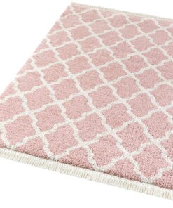 Hoogpolig vloerkleed Pearl - roze/crème - overzicht schuin, thumbnail