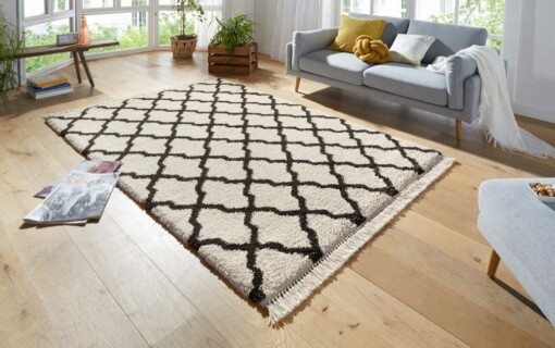 Hoogpolig vloerkleed Pearl - crème/donkerbruin - sfeer